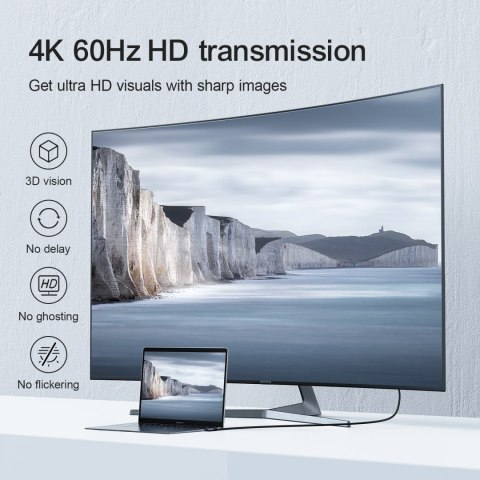 Kabel przewód kątowy USB-C - HDMI 4K 60Hz 2m szary Kabel przewód kątowy USB-C - HDMI 4K 60Hz 2m szary