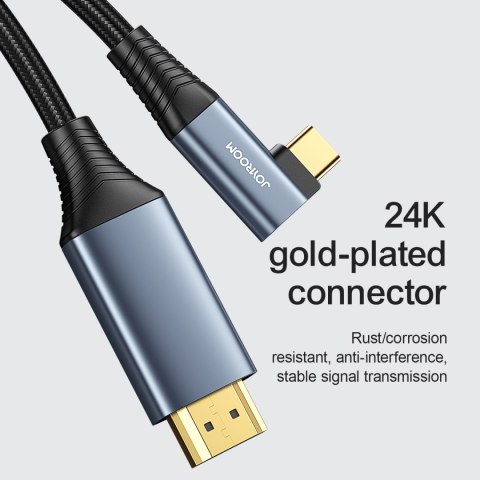 Kabel przewód kątowy USB-C - HDMI 4K 60Hz 2m szary Kabel przewód kątowy USB-C - HDMI 4K 60Hz 2m szary
