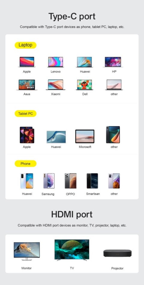 Kabel przewód kątowy USB-C - HDMI 4K 60Hz 2m szary Kabel przewód kątowy USB-C - HDMI 4K 60Hz 2m szary