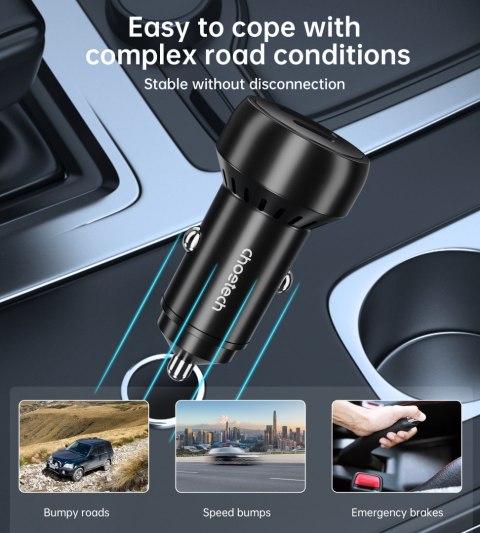 Ładowarka samochodowa USB-C USB-A PD 60W z podświetleniem LED czarna Ładowarka samochodowa USB-C USB-A PD 60W z podświetleniem LED czarna