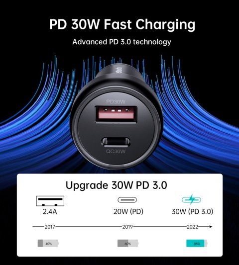 Ładowarka samochodowa USB-C USB-A PD 60W z podświetleniem LED czarna Ładowarka samochodowa USB-C USB-A PD 60W z podświetleniem LED czarna
