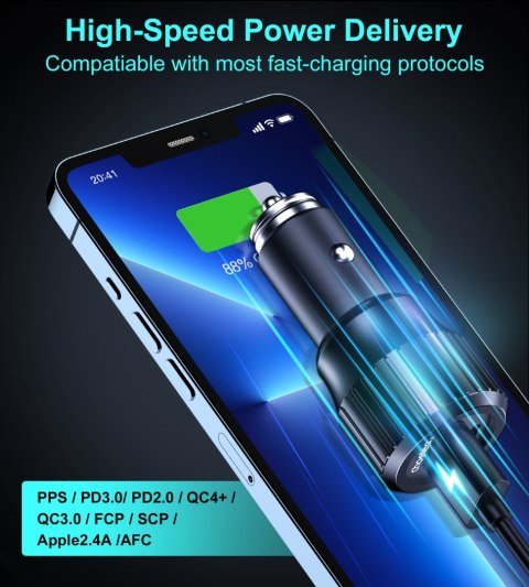 Ładowarka samochodowa USB-C USB-A PD 63W czarna Ładowarka samochodowa USB-C USB-A PD 63W czarna