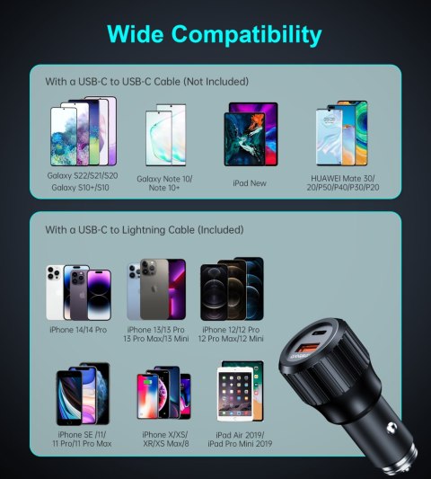 Ładowarka samochodowa USB-C USB-A PD 63W czarna Ładowarka samochodowa USB-C USB-A PD 63W czarna