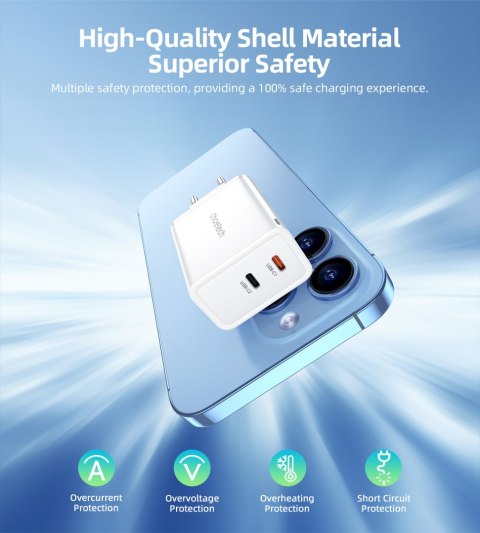 Ładowarka sieciowa GaN 2x USB-C PD 65W biała Ładowarka sieciowa GaN 2x USB-C PD 65W biała