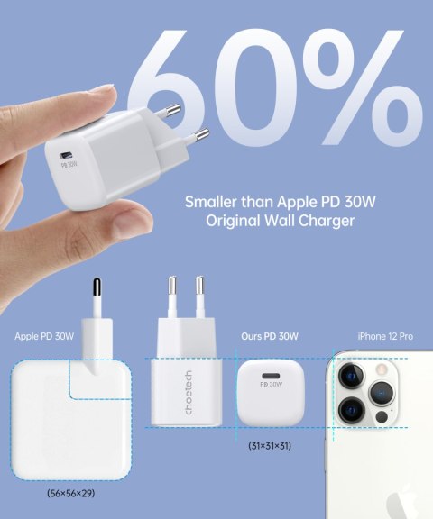 Ładowarka sieciowa GaN USB-C PD 30W biała Ładowarka sieciowa GaN USB-C PD 30W biała