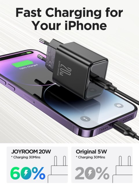 Ładowarka sieciowa USB-C PD 20W + kabel USB-C JR-TCF06 czarna Ładowarka sieciowa USB-C PD 20W + kabel USB-C JR-TCF06 czarna