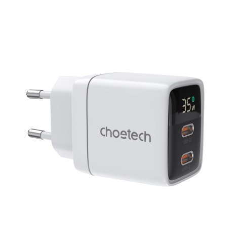 Mała mocna ładowarka sieciowa GaN 2x USB-C PD 35W z wyświetlaczem biała Mała mocna ładowarka sieciowa GaN 2x USB-C PD 35W z wyświetlaczem biała