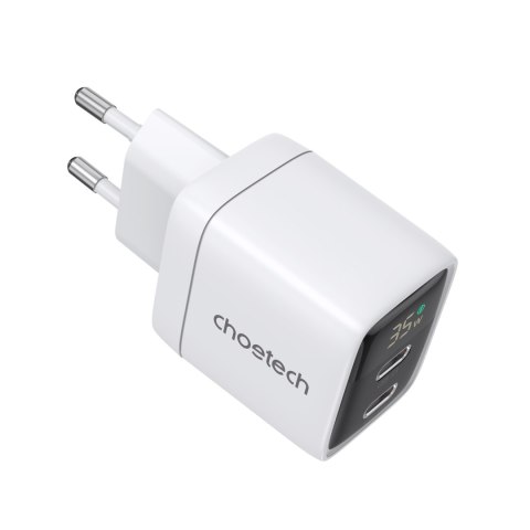 Mała mocna ładowarka sieciowa GaN 2x USB-C PD 35W z wyświetlaczem biała Mała mocna ładowarka sieciowa GaN 2x USB-C PD 35W z wyświetlaczem biała