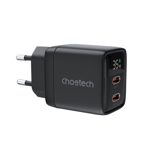 Mała mocna ładowarka sieciowa GaN 2x USB-C PD 35W z wyświetlaczem czarna Mała mocna ładowarka sieciowa GaN 2x USB-C PD 35W z wyświetlaczem czarna