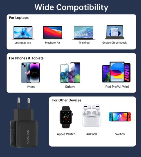 Mała mocna ładowarka sieciowa GaN 2x USB-C PD 35W z wyświetlaczem czarna Mała mocna ładowarka sieciowa GaN 2x USB-C PD 35W z wyświetlaczem czarna