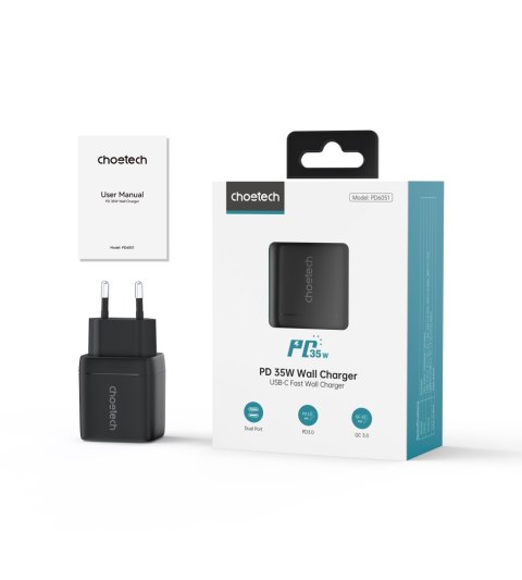 Mała mocna ładowarka sieciowa GaN 2x USB-C PD 35W z wyświetlaczem czarna Mała mocna ładowarka sieciowa GaN 2x USB-C PD 35W z wyświetlaczem czarna