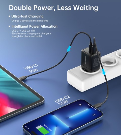 Mała mocna ładowarka sieciowa GaN 2x USB-C PD 35W z wyświetlaczem czarna Mała mocna ładowarka sieciowa GaN 2x USB-C PD 35W z wyświetlaczem czarna