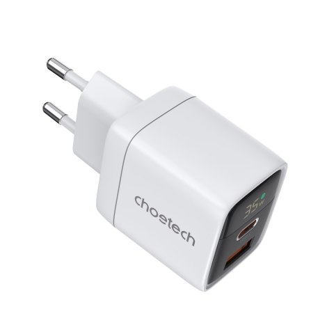 Mała mocna ładowarka sieciowa GaN USB-A USB-C PD 35W z wyświetlaczem biała Mała mocna ładowarka sieciowa GaN USB-A USB-C PD 35W z wyświetlaczem biała