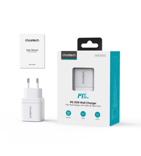 Mała mocna ładowarka sieciowa GaN USB-A USB-C PD 35W z wyświetlaczem biała Mała mocna ładowarka sieciowa GaN USB-A USB-C PD 35W z wyświetlaczem biała