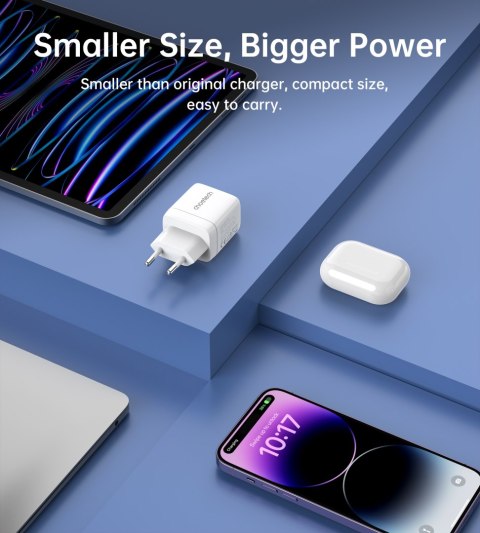 Mała mocna ładowarka sieciowa GaN USB-A USB-C PD 35W z wyświetlaczem biała Mała mocna ładowarka sieciowa GaN USB-A USB-C PD 35W z wyświetlaczem biała