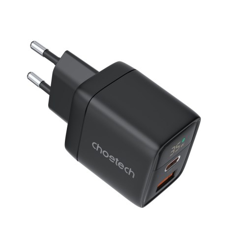 Mała mocna ładowarka sieciowa GaN USB-A USB-C PD 35W z wyświetlaczem czarna Mała mocna ładowarka sieciowa GaN USB-A USB-C PD 35W z wyświetlaczem czarna