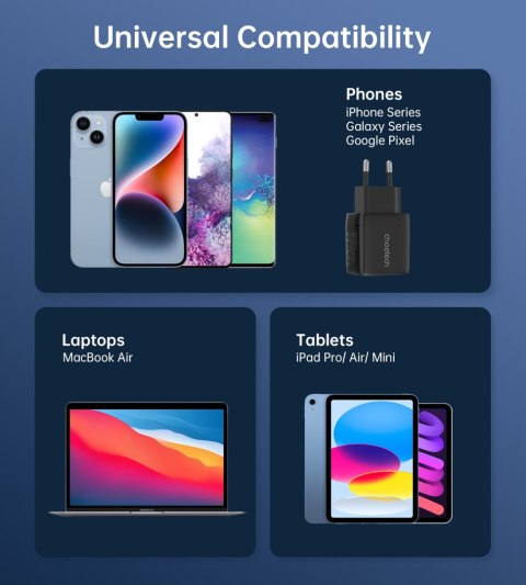 Mała mocna ładowarka sieciowa GaN USB-A USB-C PD 35W z wyświetlaczem czarna Mała mocna ładowarka sieciowa GaN USB-A USB-C PD 35W z wyświetlaczem czarna