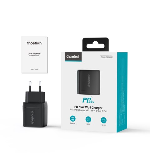 Mała mocna ładowarka sieciowa GaN USB-A USB-C PD 35W z wyświetlaczem czarna Mała mocna ładowarka sieciowa GaN USB-A USB-C PD 35W z wyświetlaczem czarna