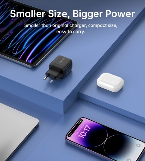 Mała mocna ładowarka sieciowa GaN USB-A USB-C PD 35W z wyświetlaczem czarna Mała mocna ładowarka sieciowa GaN USB-A USB-C PD 35W z wyświetlaczem czarna