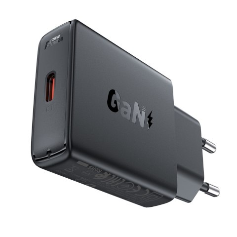 Mała płaska ładowarka sieciowa GaN PD 20W USB-C czarna Mała płaska ładowarka sieciowa GaN PD 20W USB-C czarna