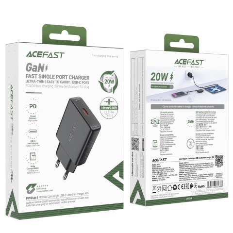 Mała płaska ładowarka sieciowa GaN PD 20W USB-C czarna Mała płaska ładowarka sieciowa GaN PD 20W USB-C czarna