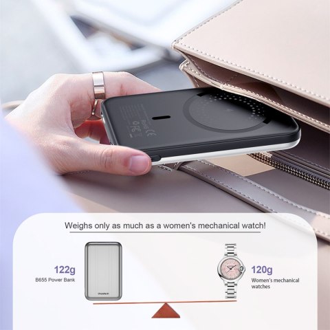 Mały lekki powerbank indukcyjny 5000mAh MagSafe USB-A USB-C srebrny Mały lekki powerbank indukcyjny 5000mAh MagSafe USB-A USB-C srebrny