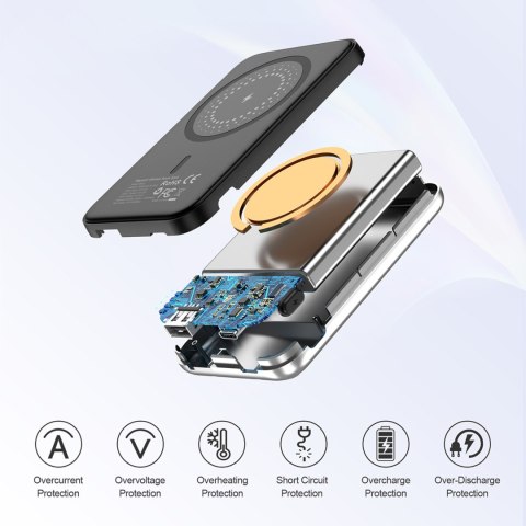 Mały lekki powerbank indukcyjny 5000mAh MagSafe USB-A USB-C srebrny Mały lekki powerbank indukcyjny 5000mAh MagSafe USB-A USB-C srebrny