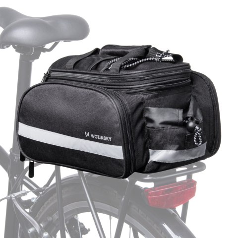 Torba rowerowa na bagażnik z kieszeniami i paskiem na ramię 27L czarna Torba rowerowa na bagażnik z kieszeniami i paskiem na ramię 27L czarna