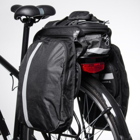 Torba rowerowa na bagażnik z kieszeniami i paskiem na ramię 27L czarna Torba rowerowa na bagażnik z kieszeniami i paskiem na ramię 27L czarna