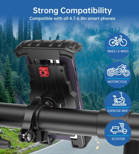 Uchwyt rowerowy motocyklowy na telefony 4.7-7'' na kierownicę czarny Uchwyt rowerowy motocyklowy na telefony 4.7-7'' na kierownicę czarny