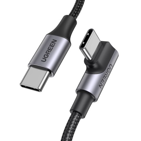 Kabel przewód kątowy USB-C w oplocie 480Mb/s 2m czarno szary Kabel przewód kątowy USB-C w oplocie 480Mb/s 2m czarno szary