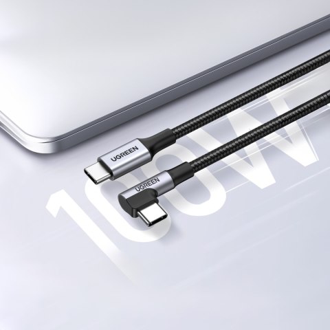 Kabel przewód kątowy USB-C w oplocie 480Mb/s 2m czarno szary Kabel przewód kątowy USB-C w oplocie 480Mb/s 2m czarno szary