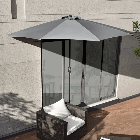 Parasol ogrodowy pół-parasol ścienny na taras 2,7m szary Parasol ogrodowy pół-parasol ścienny na taras 2,7m szary