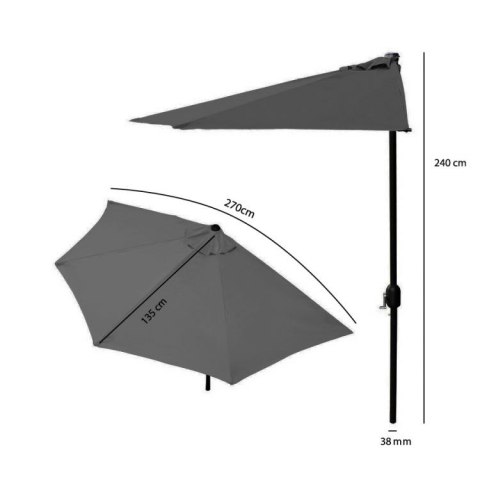 Parasol ogrodowy pół-parasol ścienny na taras 2,7m szary Parasol ogrodowy pół-parasol ścienny na taras 2,7m szary