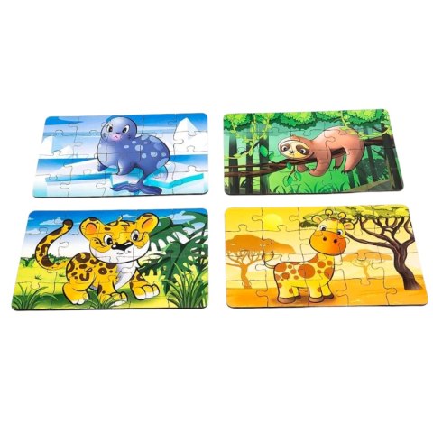 Drewniane Puzzle 4w1 Dzikie Zwierzęta Układanka Zestaw Żyrafa Leniwiec Drewniane Puzzle 4w1 Dzikie Zwierzęta Układanka Zestaw Żyrafa Leniwiec