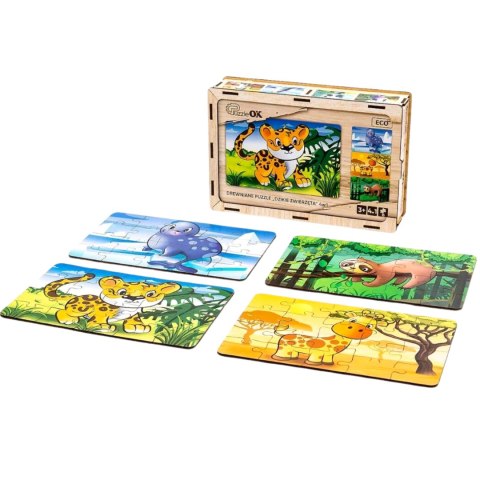 Drewniane Puzzle 4w1 Dzikie Zwierzęta Układanka Zestaw Żyrafa Leniwiec Drewniane Puzzle 4w1 Dzikie Zwierzęta Układanka Zestaw Żyrafa Leniwiec
