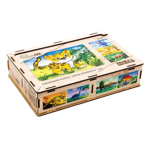 Drewniane Puzzle 4w1 Dzikie Zwierzęta Układanka Zestaw Żyrafa Leniwiec Drewniane Puzzle 4w1 Dzikie Zwierzęta Układanka Zestaw Żyrafa Leniwiec