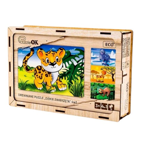Drewniane Puzzle 4w1 Dzikie Zwierzęta Układanka Zestaw Żyrafa Leniwiec Drewniane Puzzle 4w1 Dzikie Zwierzęta Układanka Zestaw Żyrafa Leniwiec