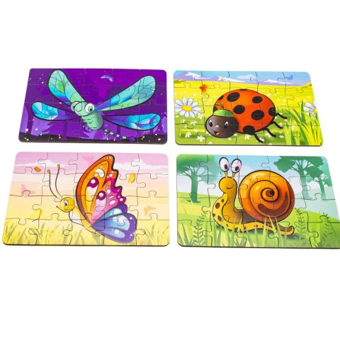 Drewniane Puzzle 4w1 Owady Układanka Zestaw Zwierzątka Biedronka Ślimak Drewniane Puzzle 4w1 Owady Układanka Zestaw Zwierzątka Biedronka Ślimak