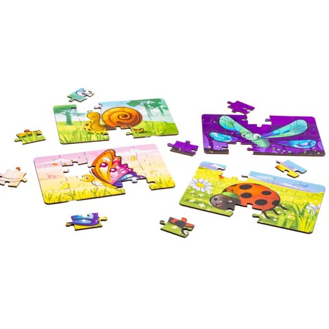 Drewniane Puzzle 4w1 Owady Układanka Zestaw Zwierzątka Biedronka Ślimak Drewniane Puzzle 4w1 Owady Układanka Zestaw Zwierzątka Biedronka Ślimak