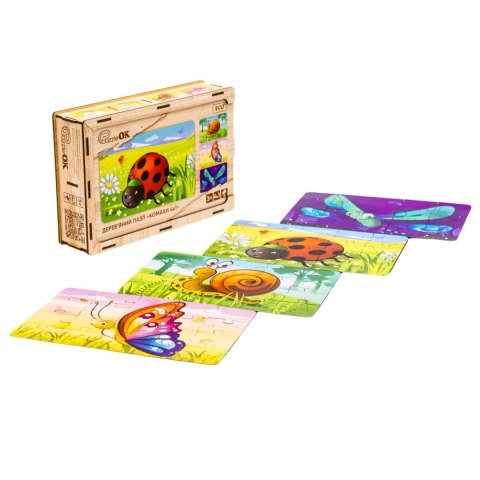 Drewniane Puzzle 4w1 Owady Układanka Zestaw Zwierzątka Biedronka Ślimak Drewniane Puzzle 4w1 Owady Układanka Zestaw Zwierzątka Biedronka Ślimak