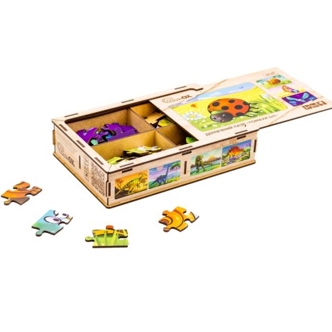 Drewniane Puzzle 4w1 Owady Układanka Zestaw Zwierzątka Biedronka Ślimak Drewniane Puzzle 4w1 Owady Układanka Zestaw Zwierzątka Biedronka Ślimak