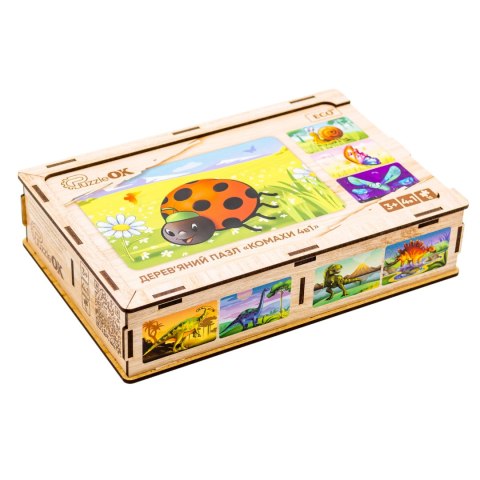 Drewniane Puzzle 4w1 Owady Układanka Zestaw Zwierzątka Biedronka Ślimak Drewniane Puzzle 4w1 Owady Układanka Zestaw Zwierzątka Biedronka Ślimak