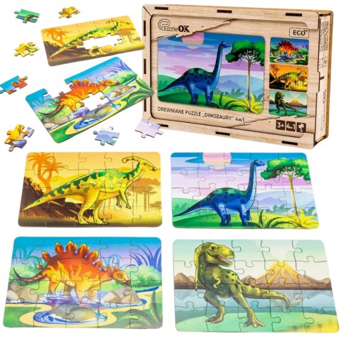 Drewniane Puzzle 4w1 Dinozaury Układanka Zestaw Prehistoria Zabawka Drewniane Puzzle 4w1 Dinozaury Układanka Zestaw Prehistoria Zabawka