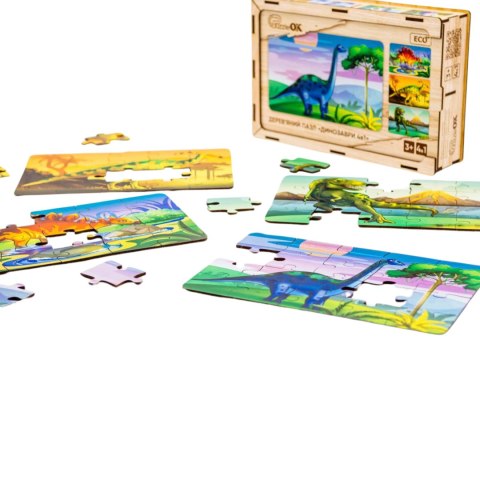 Drewniane Puzzle 4w1 Dinozaury Układanka Zestaw Prehistoria Zabawka Drewniane Puzzle 4w1 Dinozaury Układanka Zestaw Prehistoria Zabawka