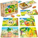Drewniane Puzzle 4w1 Owoce Układanka Zestaw Ananas Gruszka Cytryna Jabłko