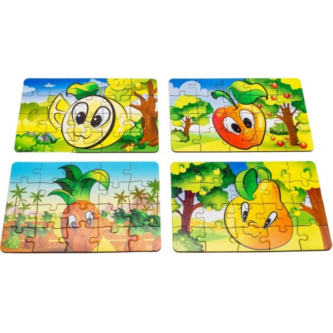 Drewniane Puzzle 4w1 Owoce Układanka Zestaw Ananas Gruszka Cytryna Jabłko Drewniane Puzzle 4w1 Owoce Układanka Zestaw Ananas Gruszka Cytryna Jabłko