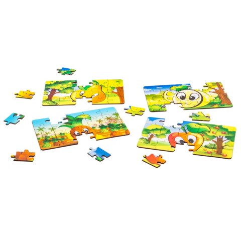 Drewniane Puzzle 4w1 Owoce Układanka Zestaw Ananas Gruszka Cytryna Jabłko Drewniane Puzzle 4w1 Owoce Układanka Zestaw Ananas Gruszka Cytryna Jabłko