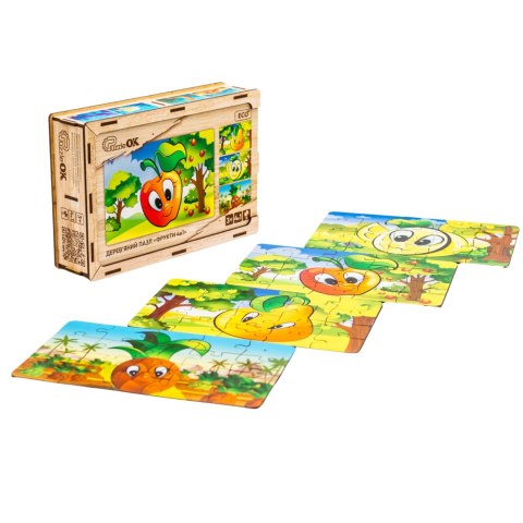 Drewniane Puzzle 4w1 Owoce Układanka Zestaw Ananas Gruszka Cytryna Jabłko Drewniane Puzzle 4w1 Owoce Układanka Zestaw Ananas Gruszka Cytryna Jabłko