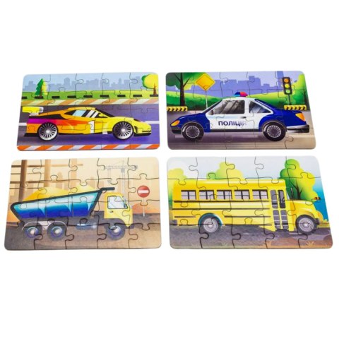 Drewniane Puzzle 4w1 Pojazdy Układanka Zestaw Środki Transportu Samochody Drewniane Puzzle 4w1 Pojazdy Układanka Zestaw Środki Transportu Samochody
